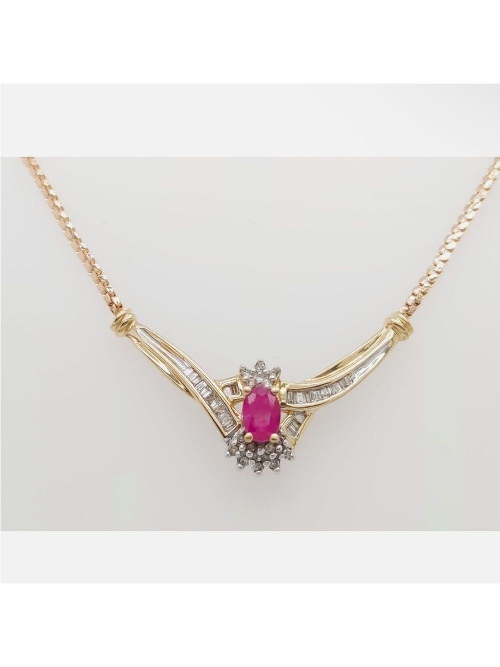 Vintage Italian ADL 10k Gold Ruby & Baguette Diamond Designer Necklace 4.3 grams - Picture 16 of 16